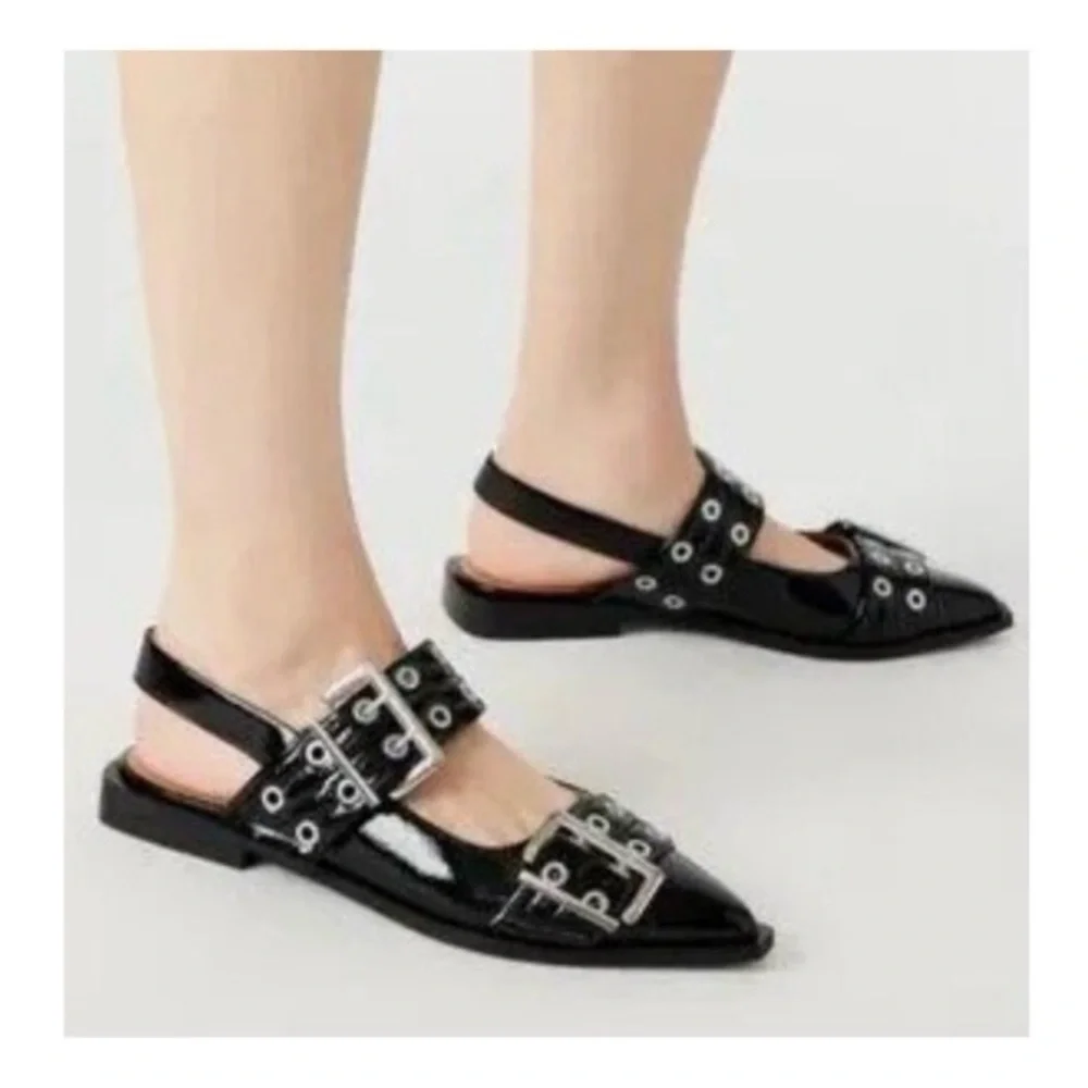 GANNI š¤ Chunky Buckle Slingback Ballerina Flats - Picture 8 of 16